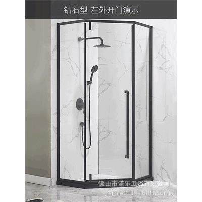 钻石型淋浴房卫生间干湿分离隔断玻璃一字型家用整体推拉移门