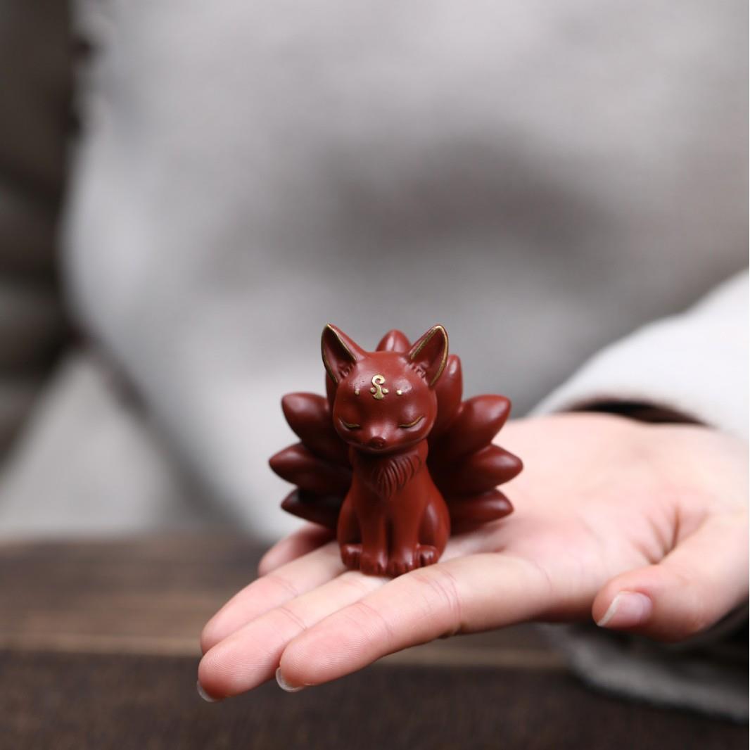 宜兴茶宠摆件精品狐狸可养茶玩九尾灵狐白凤九红色小狐狸家居饰品