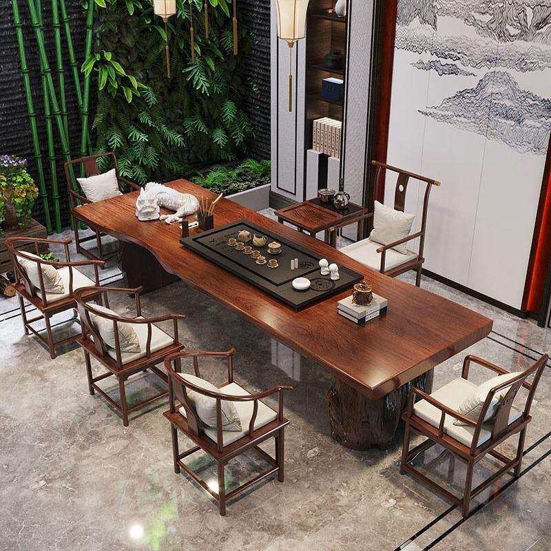 新中式实木茶桌原木大板茶台客厅家用办公室泡茶桌民宿休闲泡茶桌