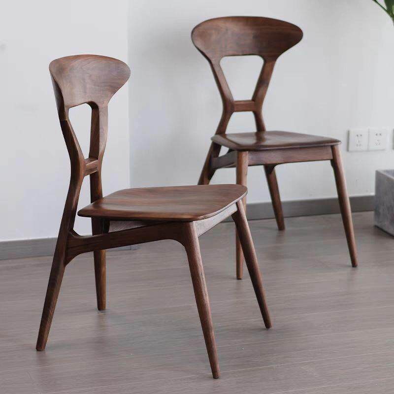 北欧餐椅家用宽斧椅黑胡桃木原木书桌凳子全实木靠背茶桌休闲椅子