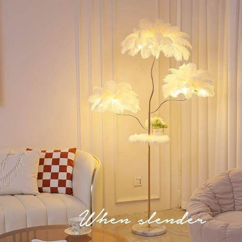 落地灯北欧轻奢网红羽毛灯沙发旁客厅灯温馨置物立式床头氛围灯