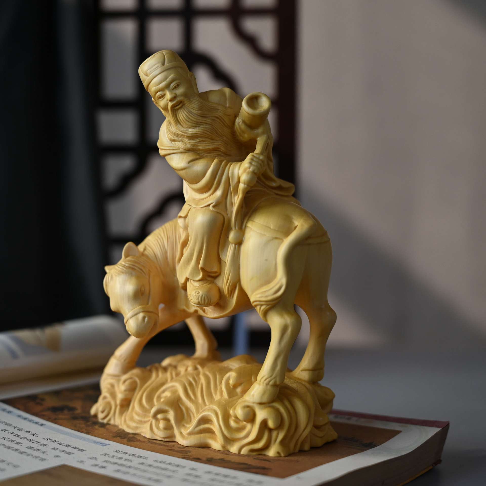 黄杨木八仙人物张果老木雕摆件 创意木质工艺品办公摆饰实木雕刻