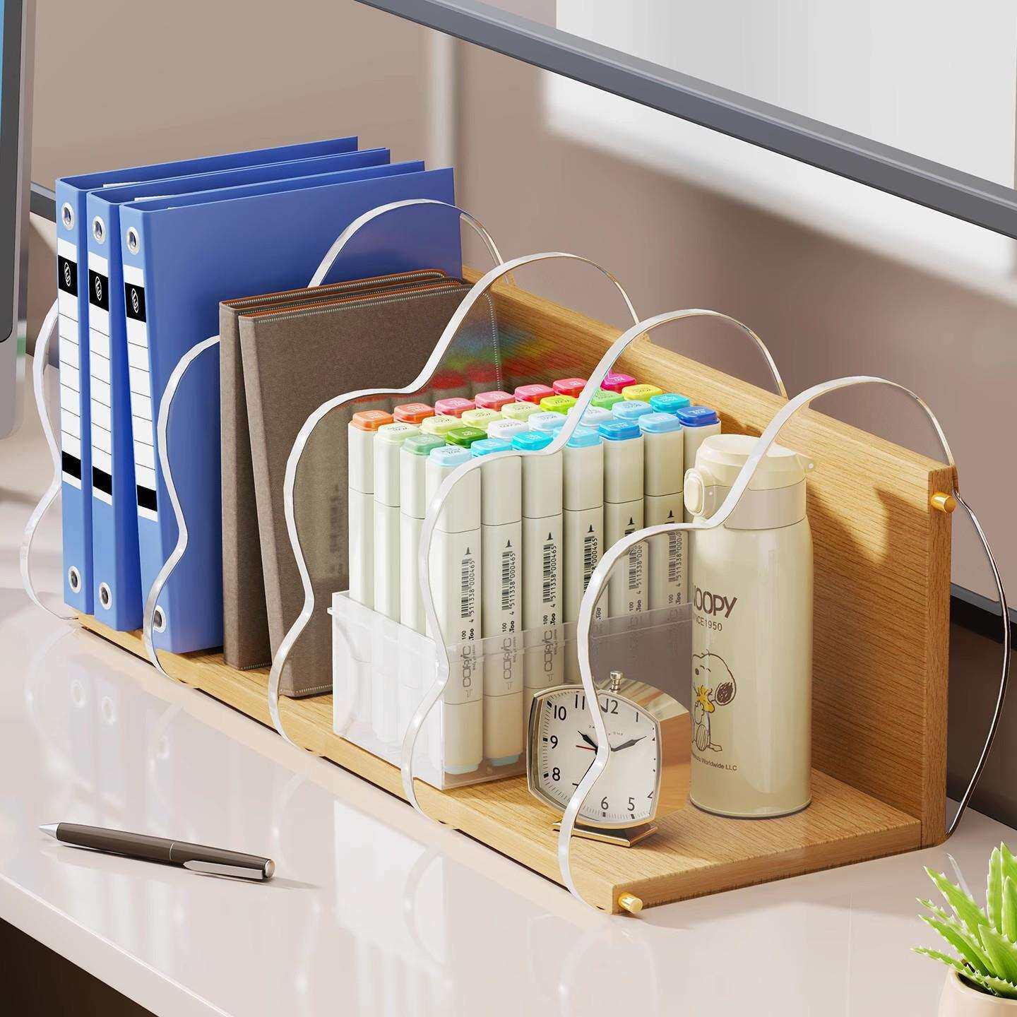 桌面书本收纳书桌上亚克力书架办公室台面文件置物架工位书立架子