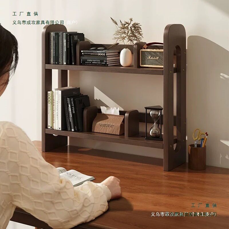 书架实木桌上置物架简易书桌收纳架学生桌面书立架小型储物柜书柜