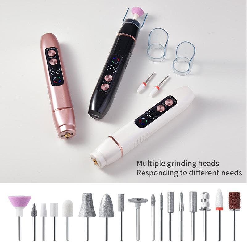 新款美甲打磨机笔式LED带屏电动便捷打磨卸甲机美甲工具抛光