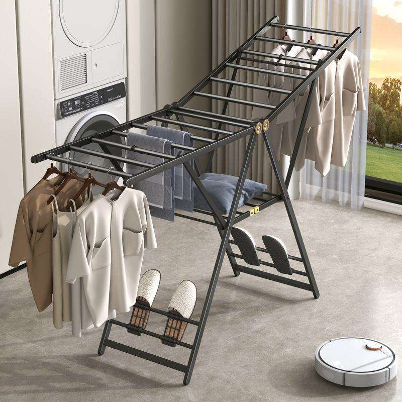 铝合金落地折叠晾衣架卧室家用室内多功能折叠式阳台晾衣架毛巾架