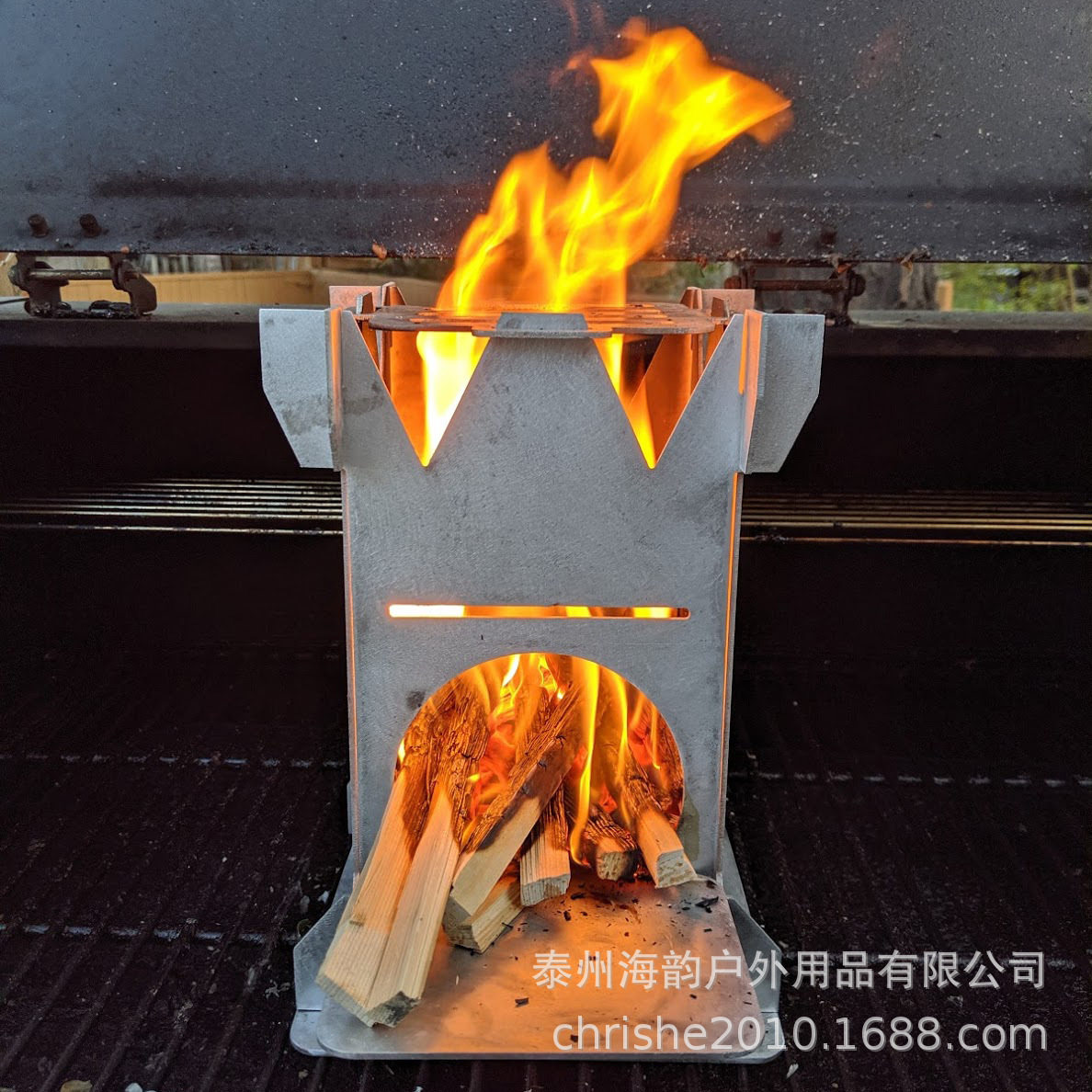 2021跨境采购便携式加厚钢板户外露营野炊柴火木炭插片烹饪柴火炉