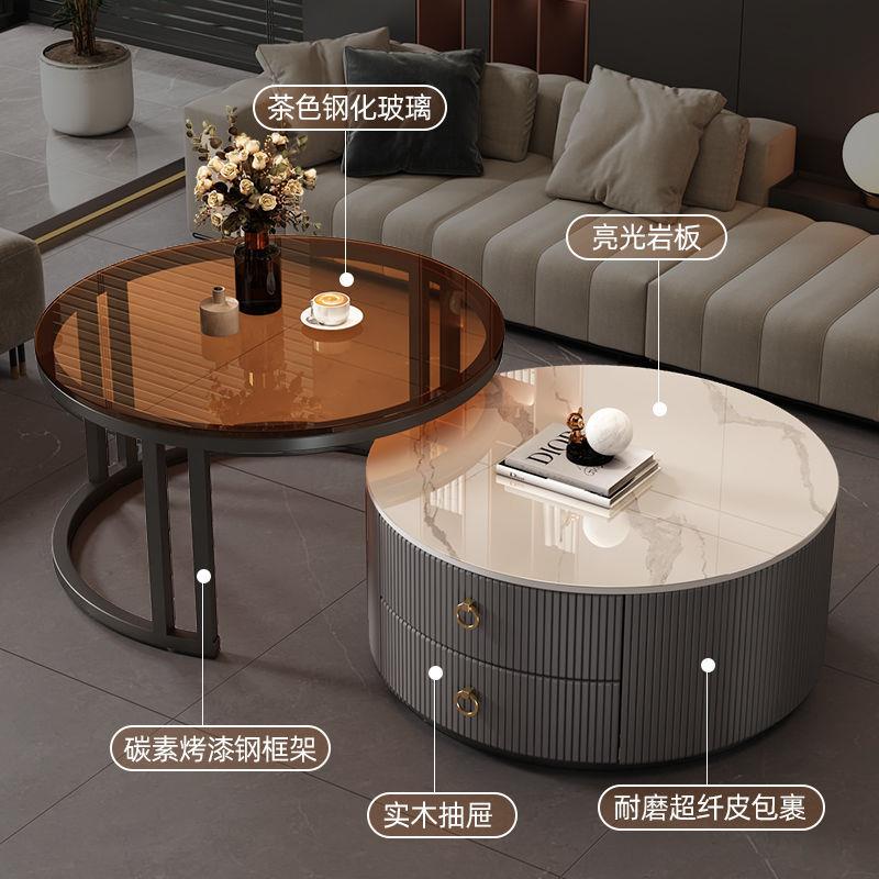 轻奢简约圆形茶几现代客厅家用小户型北欧边几大理石岩板小茶几桌