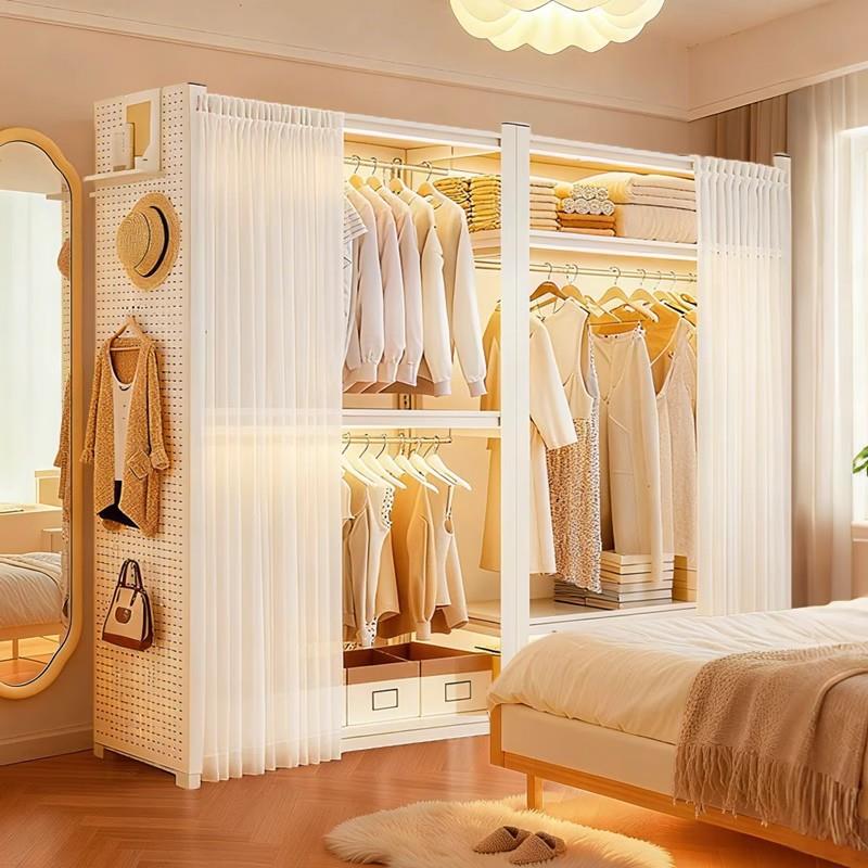 货架衣柜家用卧室钢制防尘衣架简易组装洞洞板衣帽架衣物收纳架子