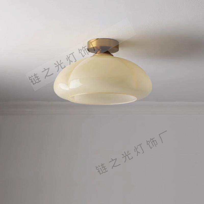 奶油风法式南瓜玻璃卧室吸顶灯走廊过道入户阳台灯北欧复古玄关灯