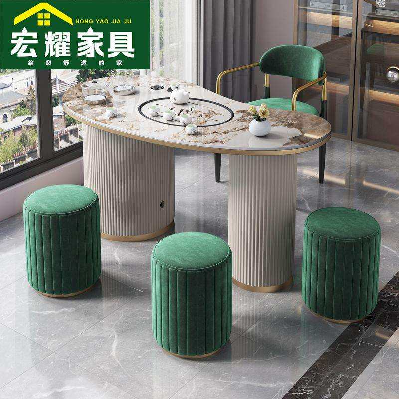 轻奢岩板阳台茶桌椅组合简约现代茶台茶具套装一体客厅家用泡茶桌