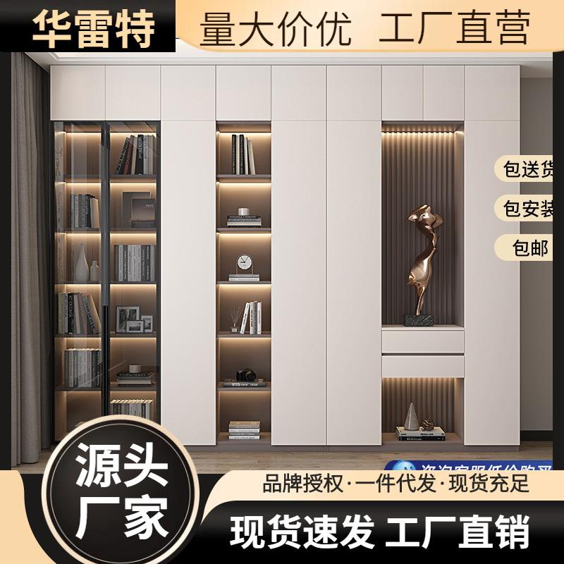 加高实木书柜带玻璃门落地家用六门书柜家用卧室书房高档储物柜