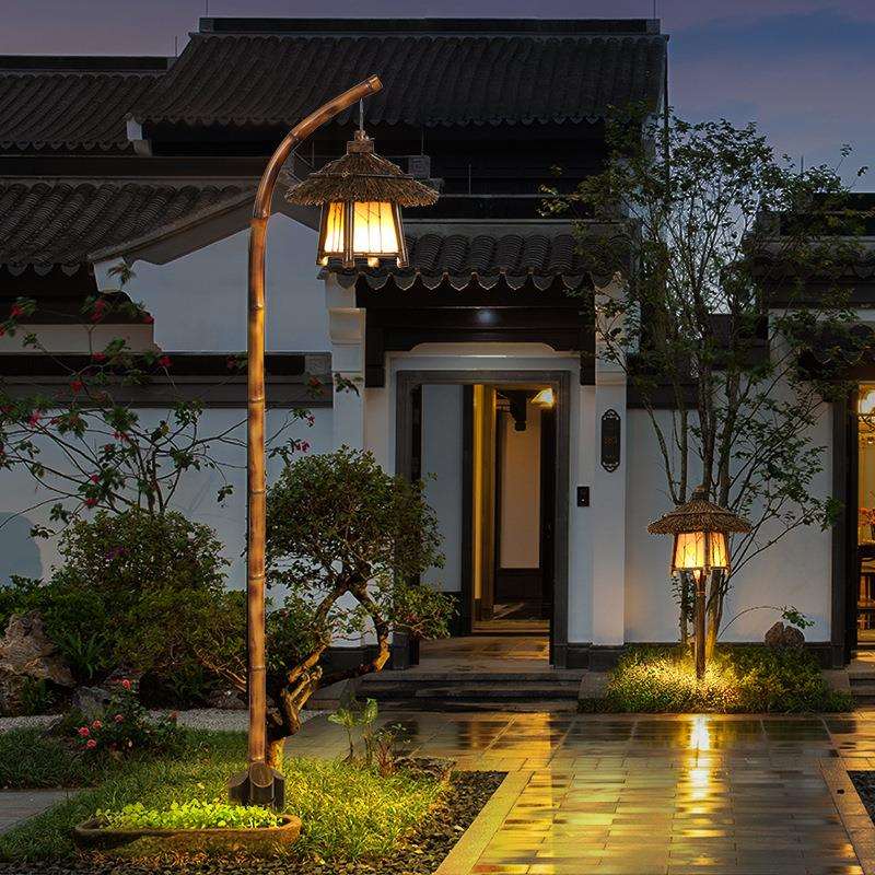 仿古高杆灯竹屋灯茅草屋庭院灯户外防水景区装饰灯民宿景观灯路灯
