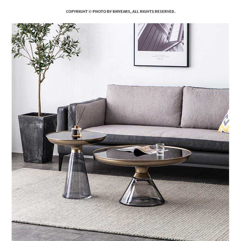 现代简约玻璃圆茶几高低组合家用网红轻奢小户型客厅圆形沙发边几