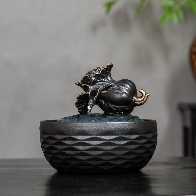 陶瓷流水摆件循环水办公桌茶台招财开业装饰品中式喷泉百财流水器
