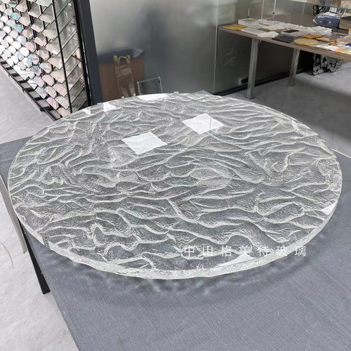 超白透明艺术台面家具玻璃 水波纹cc圆桌几 酒店家装玻璃主材厂家