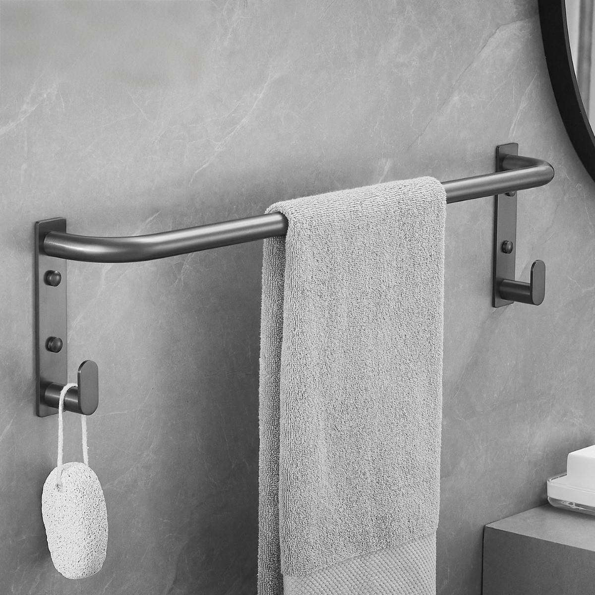 枪灰色免打孔毛巾架单杆304不锈钢卫生间浴室毛巾杆洗手间浴巾钩