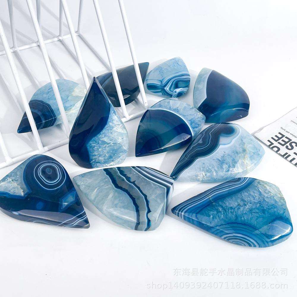 直销天然水晶蓝玛瑙雕刻摆件工艺品家居能量源零售可