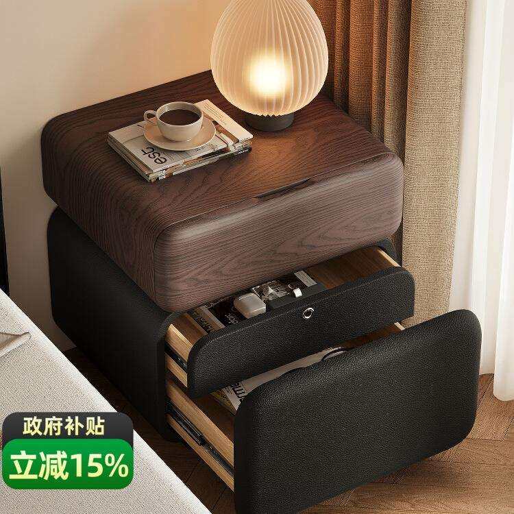 创意中古风床头柜卧室新款带锁简约现代家用床边柜小型床头收纳柜