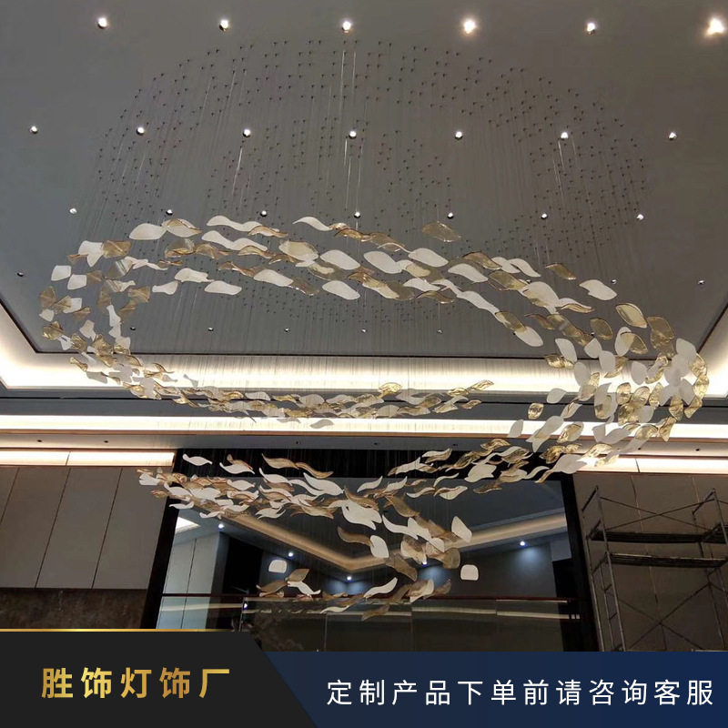 酒店工程灯创意LED水晶吸顶灯轻奢大型环形别墅玻璃吊灯后现代