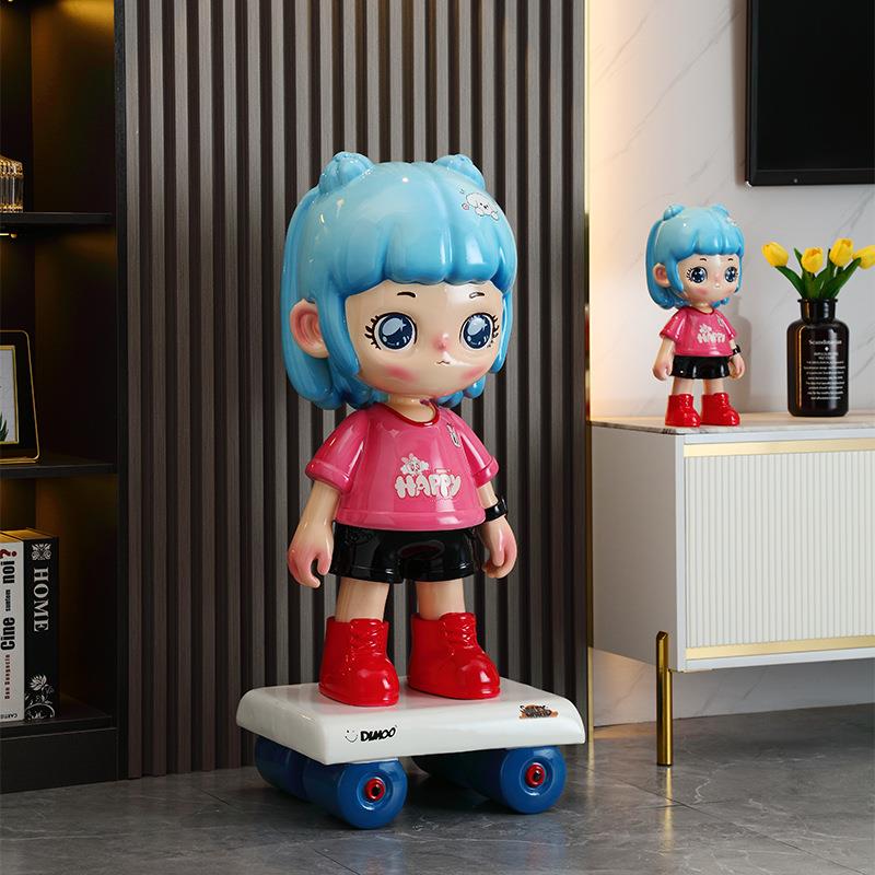 2025新品滑板女孩创意落地大摆件客厅沙发旁边童装店摆设