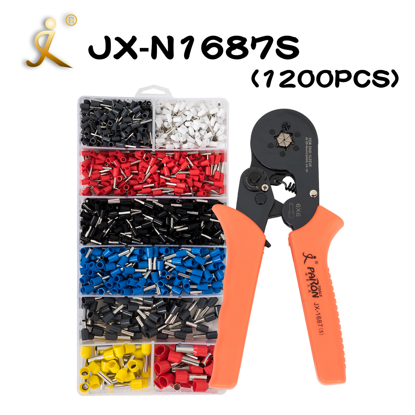 管型接线端子1200pcs压线钳工具套装6边管式端子压接工具压接钳