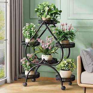 花架子客厅落地式可移动带轮绿萝花盆架铁艺多层阳台花架家用落地