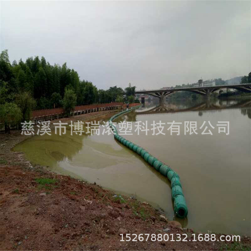 供应湖州500x800水库拦污塑料浮筒穿钢丝绳水上拦截垃圾浮筒