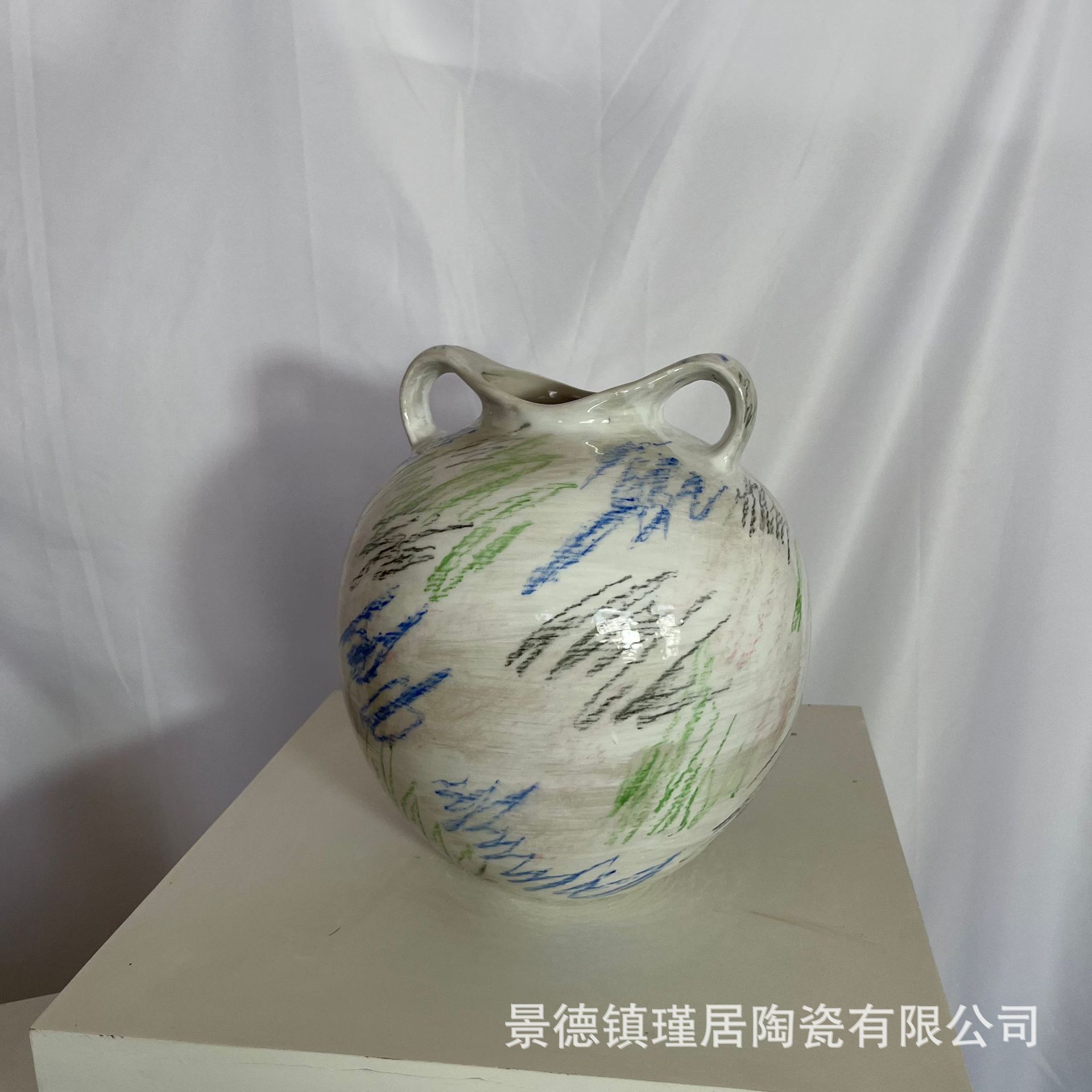 新中式极简风高定陶瓷花器、油画、踏雪系列可插花水培、打孔种植