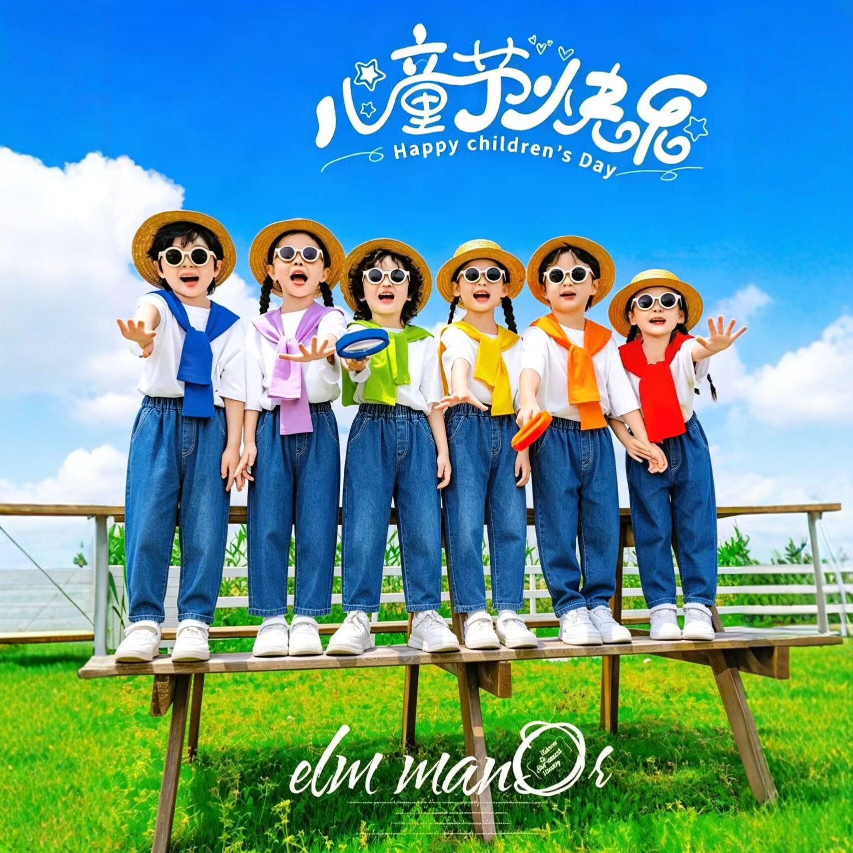 六一儿童糖果色啦啦队演出服