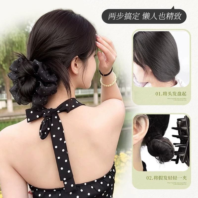 低丸子头假发抓夹女慵懒感盘发