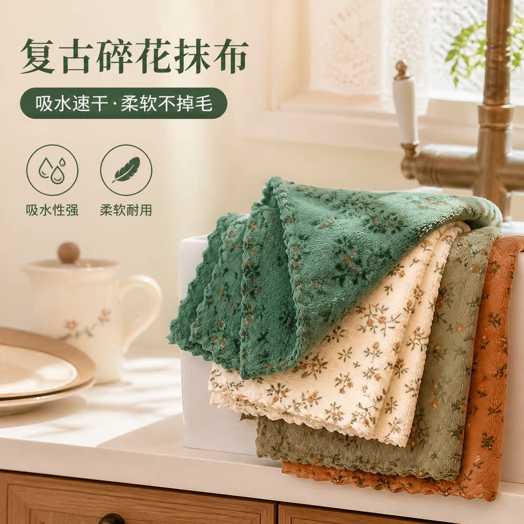 复古碎花抹布厨房高清洁百洁布