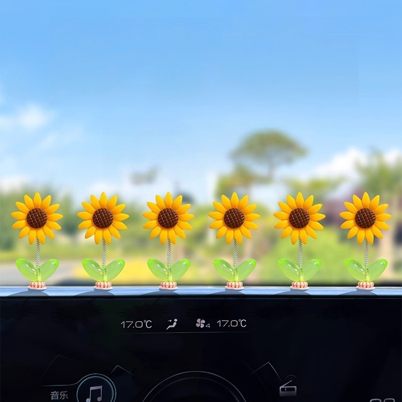 可爱摇头向日葵汽车摆件治愈清新