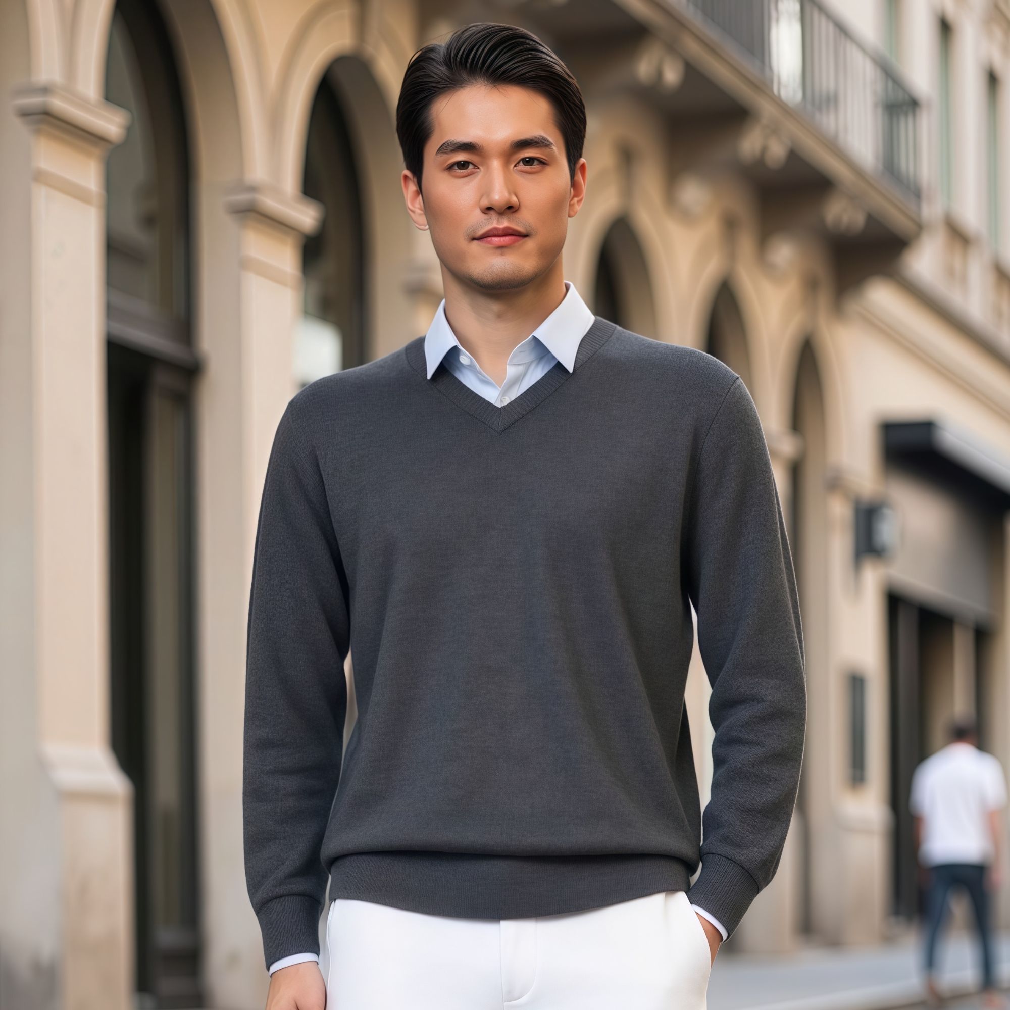 纯羊绒衫V领男士秋冬厚款