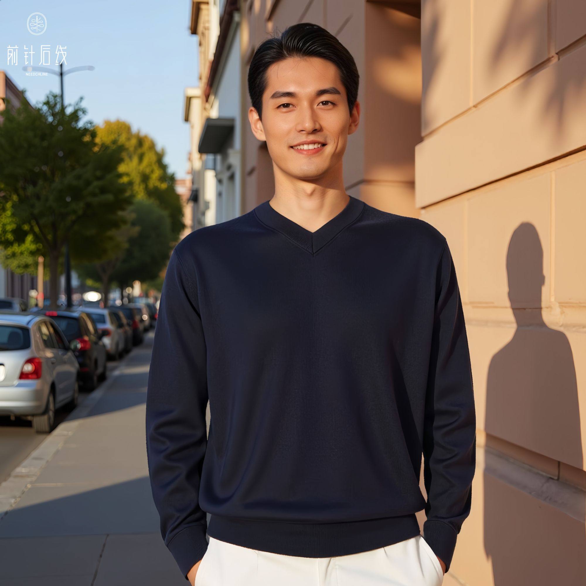 纯羊绒衫V领男士打底秋冬图片