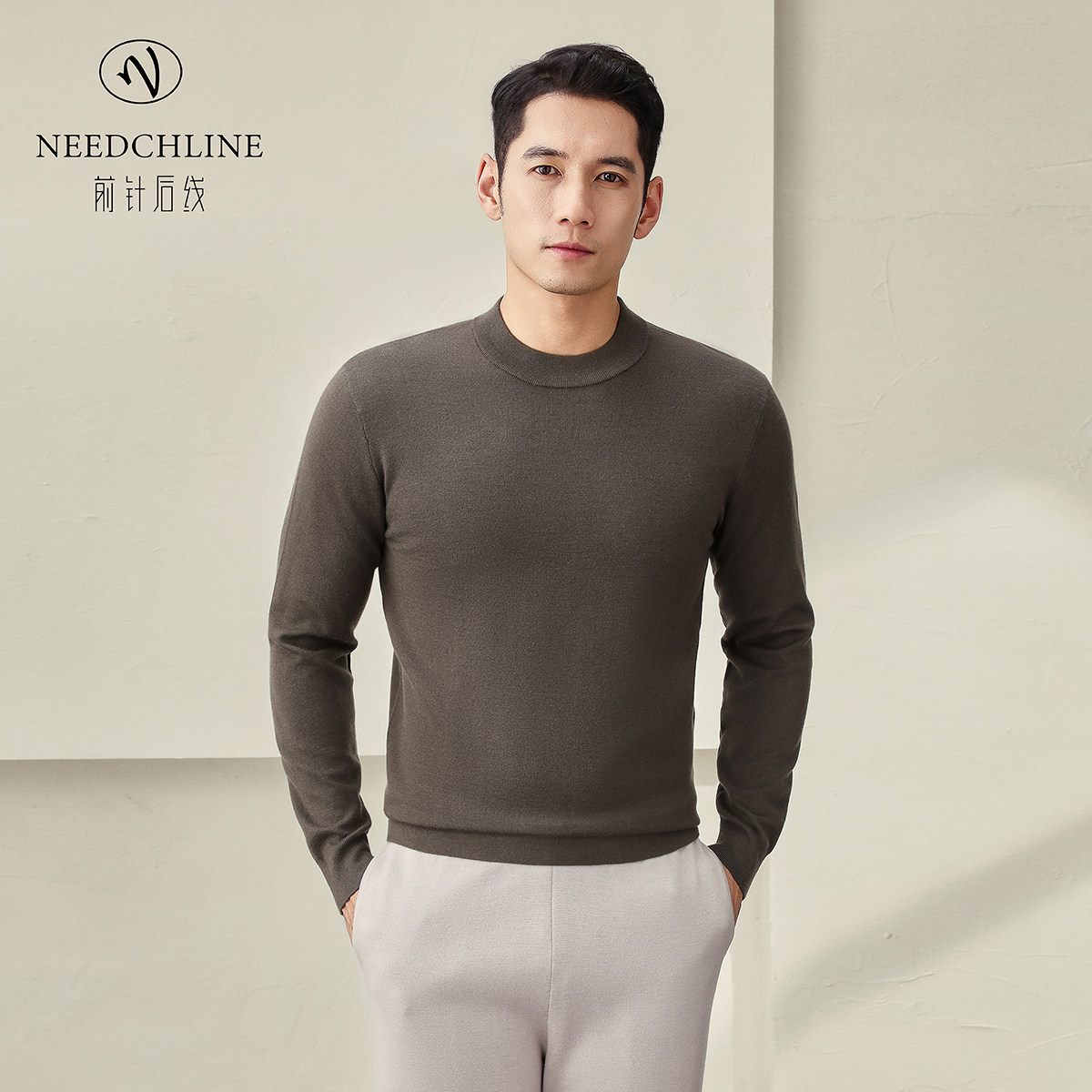前针后线男士100%山羊绒半高领加厚长袖男款秋冬保暖男装圆领精纺