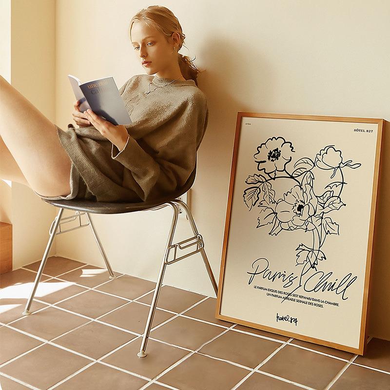 北欧极简ins风线条装饰画卧室落地摆画抽象花卉客厅餐厅墙壁挂画