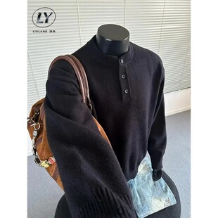 LISLAND|美式复古亨利领毛衣秋冬成熟稳重男装针织衫高级慵懒风-H