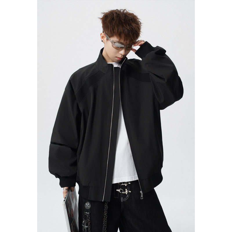 美式立领bomber廓系飞行夹克男春秋棒球服拼接短款外套