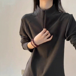 半拉链德绒打底衫男款秋冬硬挺重磅长袖t恤正肩修身美式复古上衣