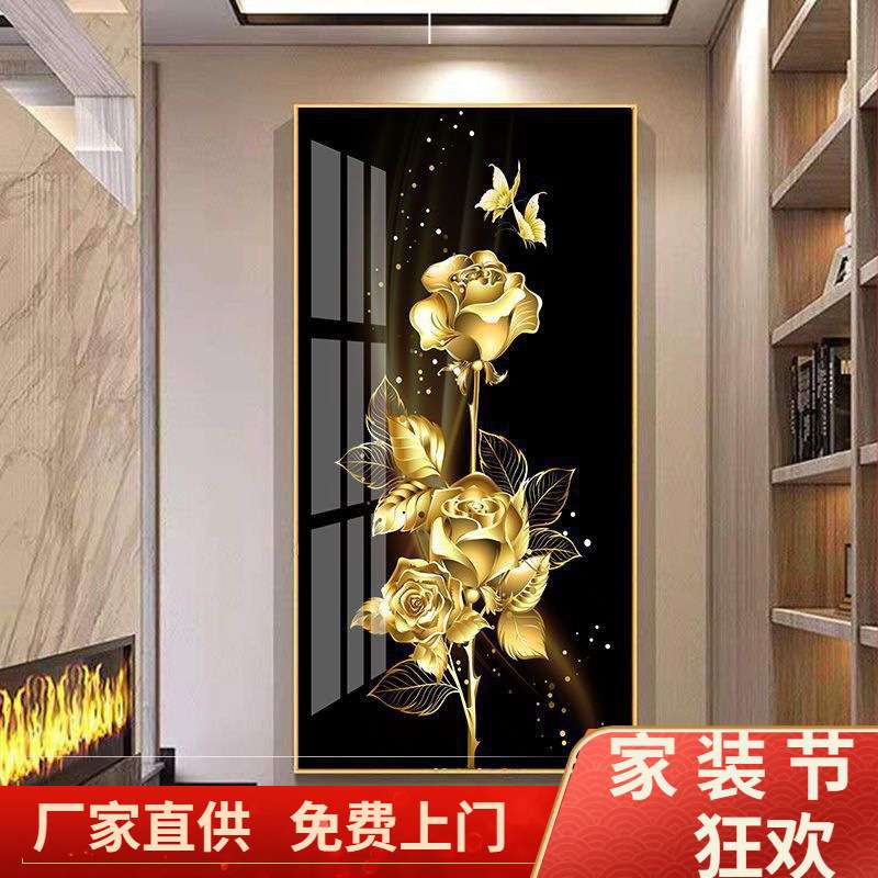 新中式玄关装饰画酒店走廊过道花卉挂画竖版现代简约北欧客厅晶瓷图片