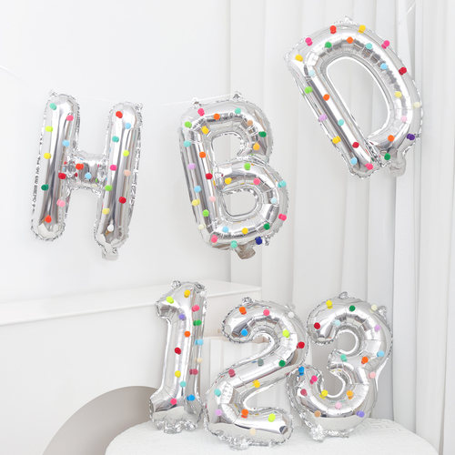 韩国ins风生日趴装饰毛球HBD数字气球男女孩周岁场景布置拍照道具