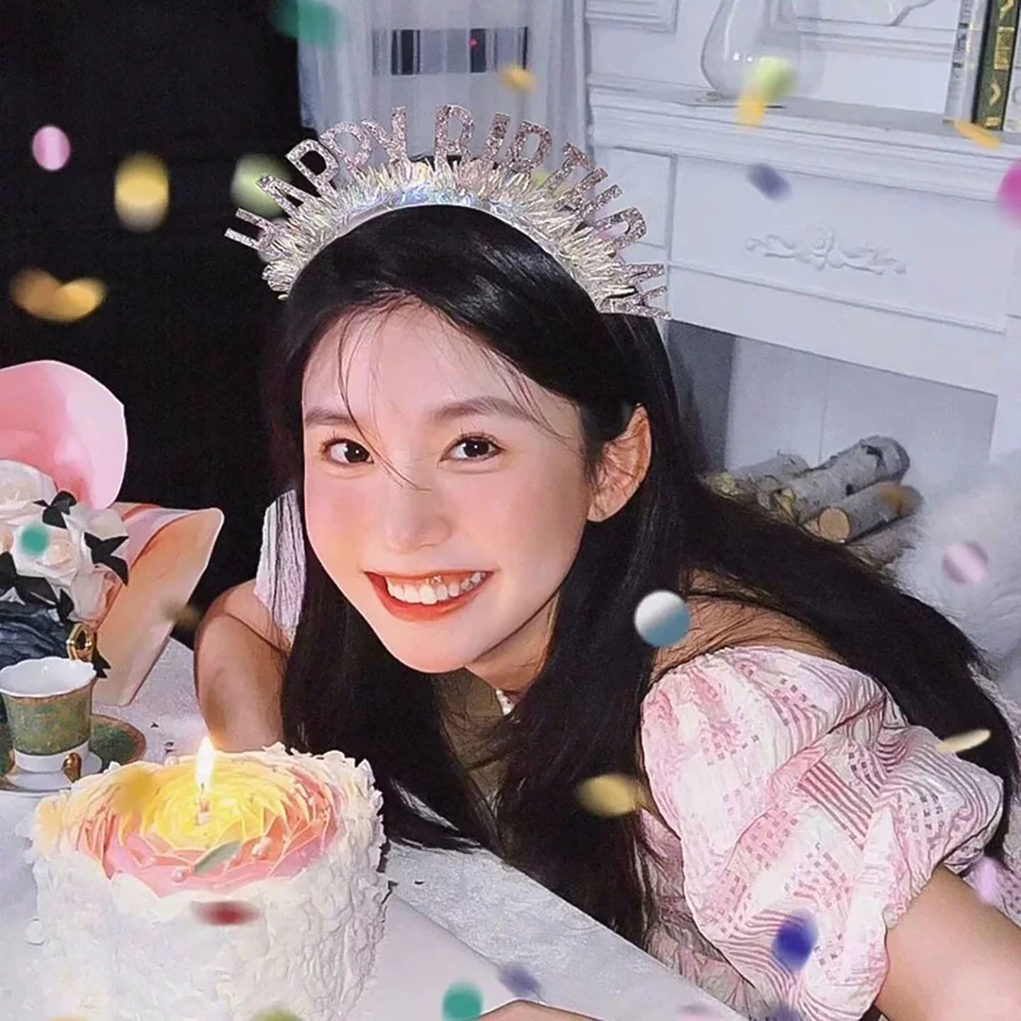韩版镭射闪粉happy birthday发箍女孩生日发箍派对装饰品拍照道具