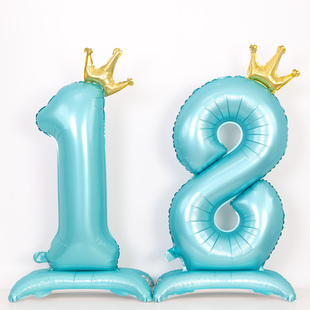 男生蓝色40寸带底座皇冠数字气球成人男女朋友生日派对仪式感布置