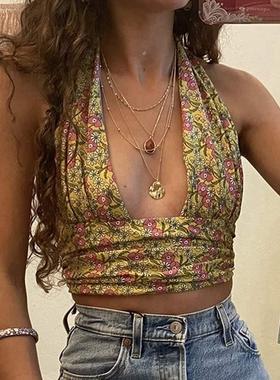 tank top for Crop Tops women yellow red Women's Cropped