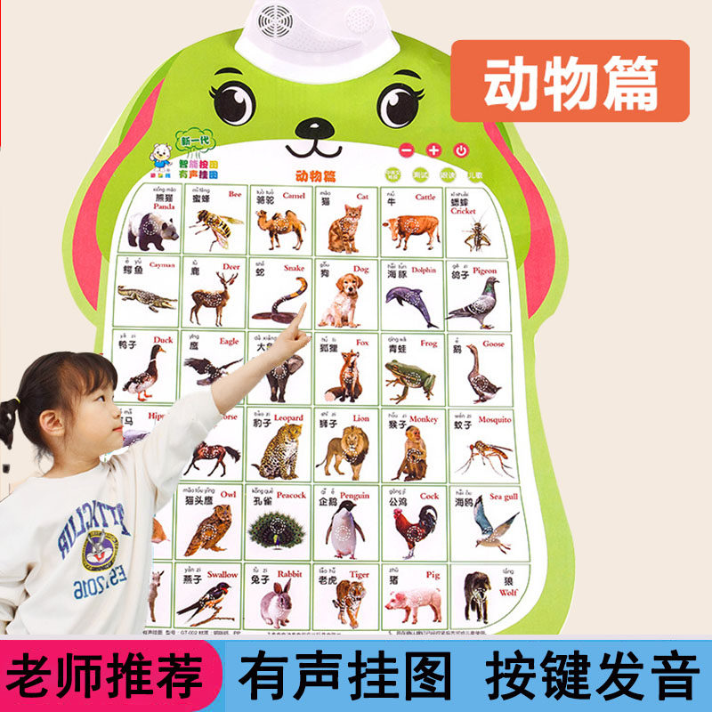 0-3-6岁宝宝早教认识有声挂图 动物水果蔬菜书识字图片挂图有声音