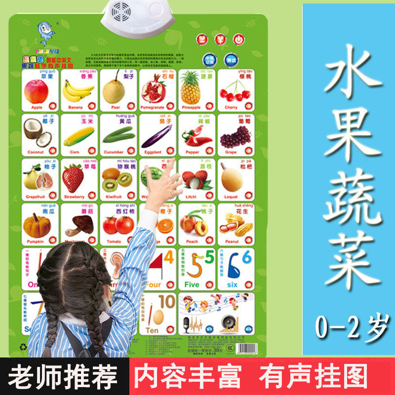 人物儿童有声挂图宝宝认识动物水果蔬菜书数字发音3d图片读物识别