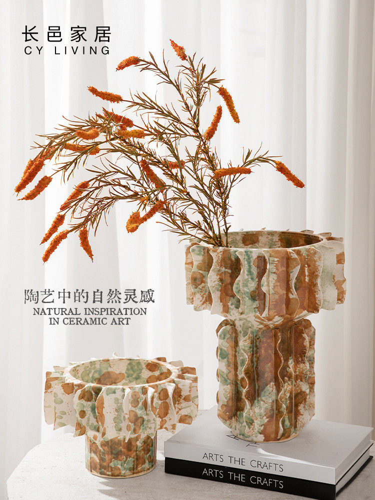 长邑 彩绘陶瓷花瓶轻奢高级感摆件插花创意家居装饰品艺术花器雅