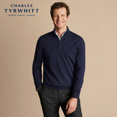 保暖毛衣休闲针织衫 CHARLES TYRWHITT海军蓝美利奴羊毛拉链领男士