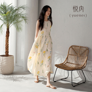 纯棉纱布棉麻夏天背心长款 2025新款 长裙连衣裙子 女款 睡衣睡裙夏季